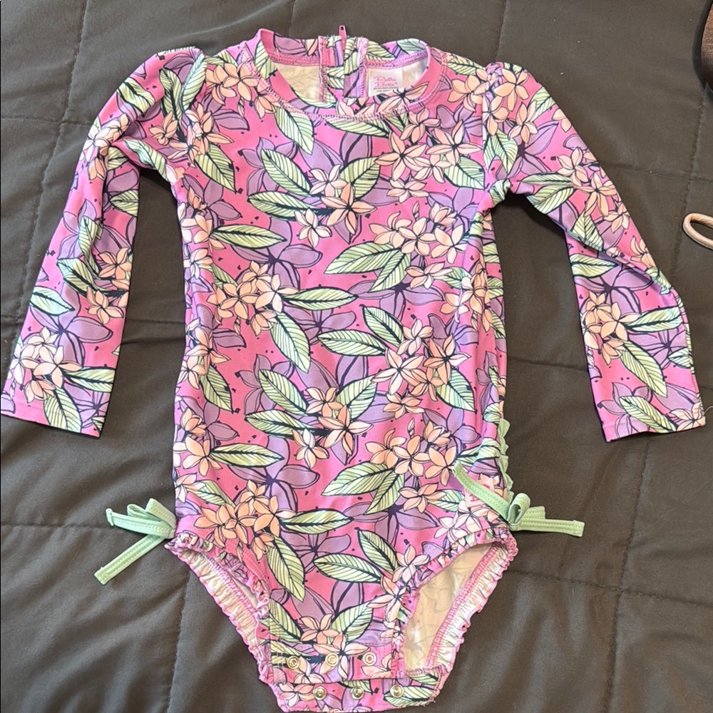 Ruffle Butts Pink Floral Kids Swim One Piece